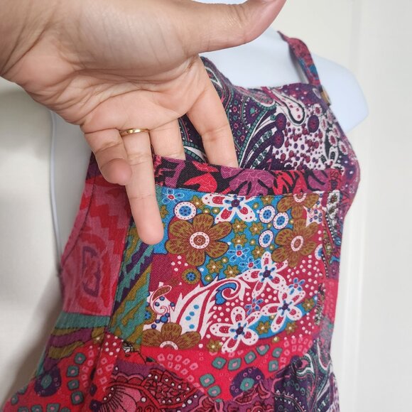 Bohemian patchwork vintage style hippie jumpsuit overalls size M - Picture 4 of 10